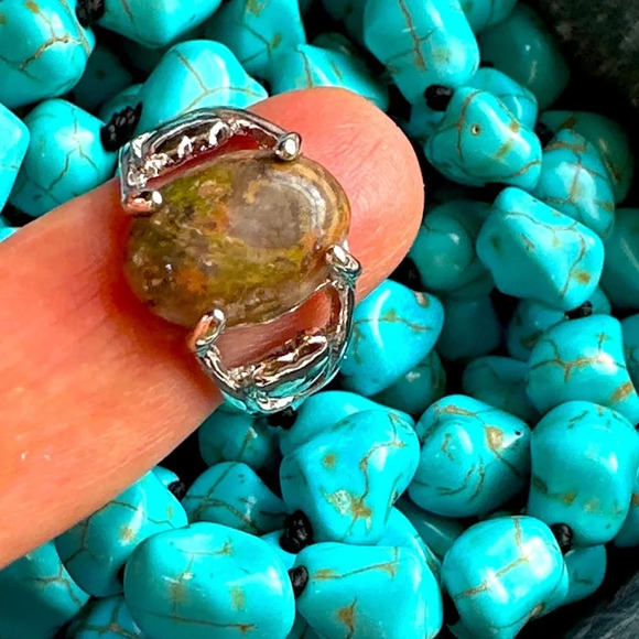 Unakite Victorian silver ring/ protection stone for Scorpio healing crystals - Picture 1 of 10